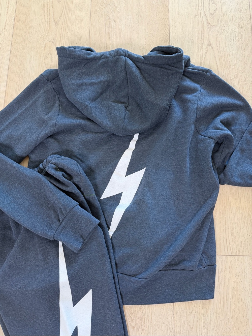Aviator Nation Black Hoodie & Sweatpants Set with White Lightning Bolt - Picture 2 of 4